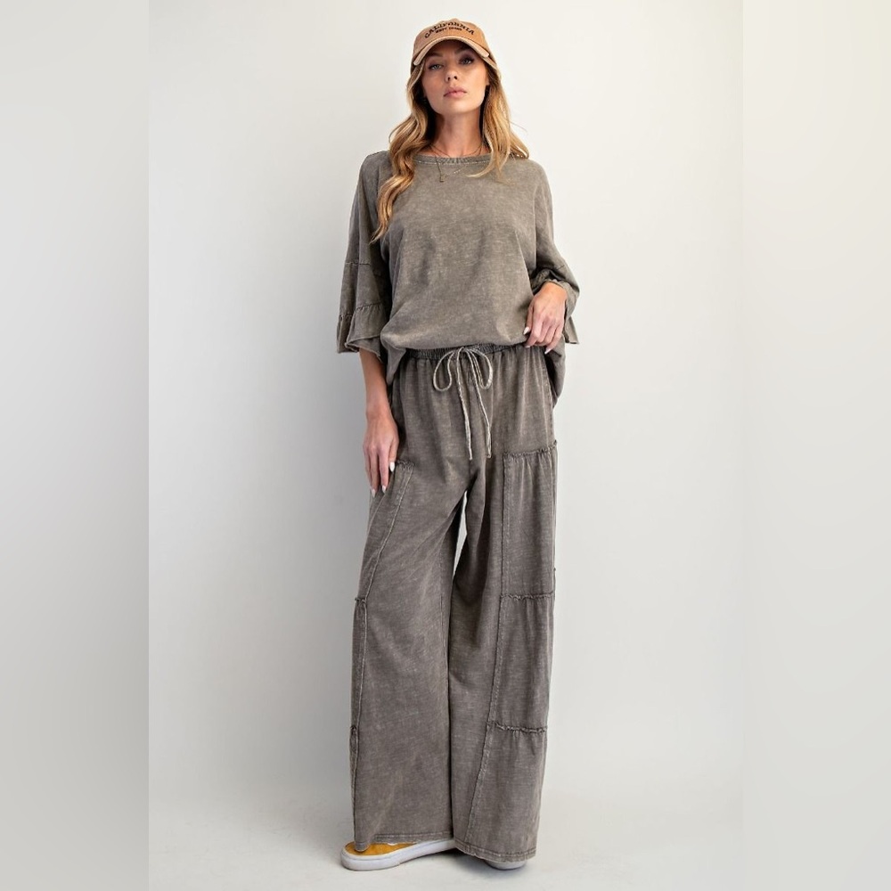 NEW ☀️ Easel ASH MOCHA ruffle Sleeve top pant lounge set S M L NWT